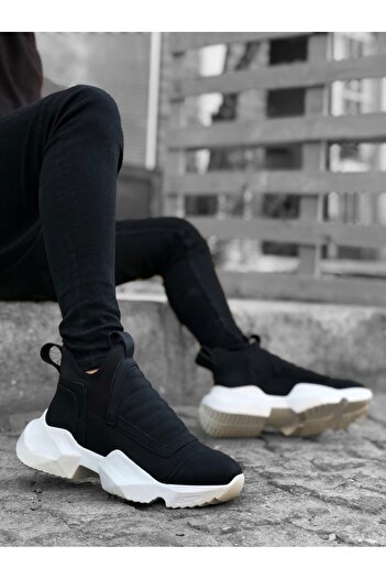 BOA BA0401 Laceless Comfortable High Sole Black Men's Sports Half Ankle Boots