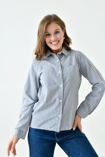 enmodaiçgiyim Black-White Striped Basic Women's Shirt with Pockets