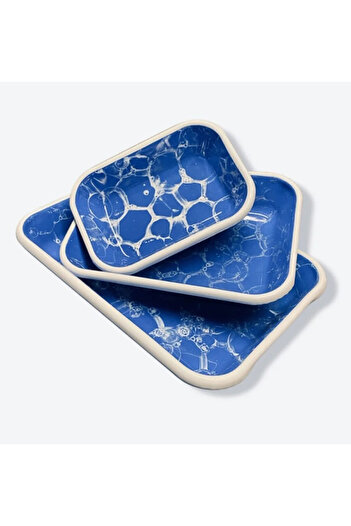 Bidoluraf Bubble Patterned Cobalt Appetizer Plate Set with White Cordon (3 Pieces)