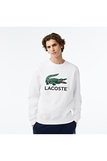Lacoste Ανδρικό φούτερ με κλασική εφαρμογή με λαιμόκοψη με στάμπα σε λευκό χρώμα