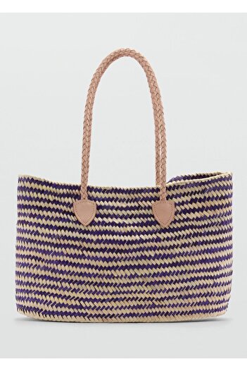 MANGO Woman Shopper Bag with Leather Handle