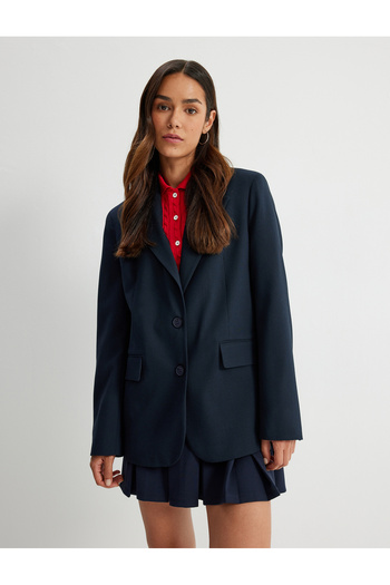 Koton Dark Blue Women's Oversized Blazer Jacket