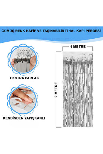 Wovna Silver Color Extra Metallized Shiny Fringed Background Curtain Imported A Quality 1x2 Meters
