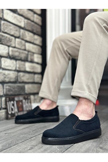 BOA BA0339 Laceless Velvet Black Black Sole Casual Men's Shoes