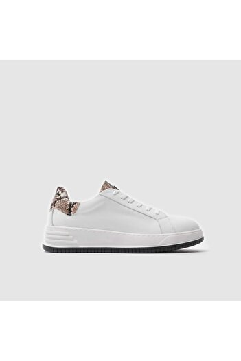 TOGO Beyaz Leopar Detaylı Hakiki Deri Kadın Sneaker Ayakkabı [060027]