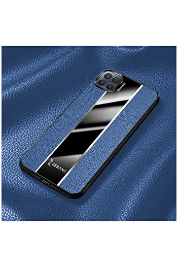 Zebana Oppo Reno 4 Lite Uyumlu Kılıf Premium Deri Kılıf Mavi