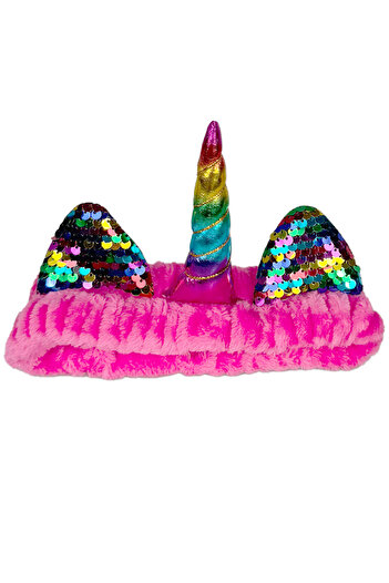 Toyaş Fuchsia Unicorn Rainbow - Plush Bandana, Makeup Headband, Horned