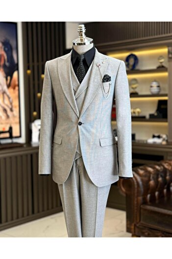 TerziAdemAltun Italian Style Slim Fit Men Jacket Vest Pants Suit Grey T9115