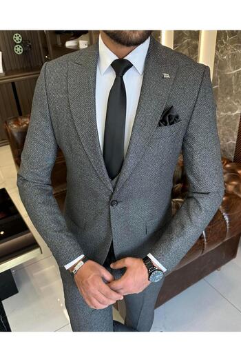 TerziAdemAltun Italian style slim fit jacket vest pants suit gray T10324