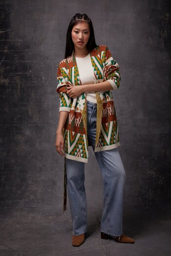 SHERIN Tan Patterned Knitwear Cardigan
