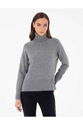Pierre Cardin Gray Regular Fit Turtleneck Wool Sweater 50296491-Vr086