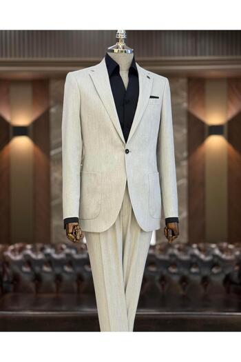 TerziAdemAltun Gray ITalian STyle Slim FiT Mono Collar JackeT and Trousers SeT - T11547