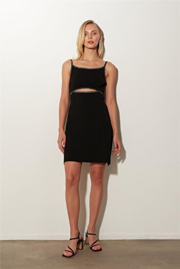 SHERIN Black Lurex Strappy Dress