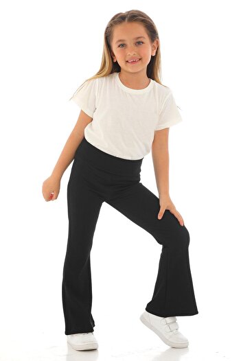 zepkids Magas derekú lobogó láb bordás fekete színű lány leggings