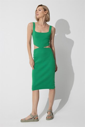 SHERIN Green Low-cut Knitwear Midi Length Knitwear Dress