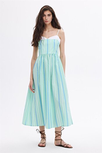 SHERIN Heart Collar Striped Mint Dress