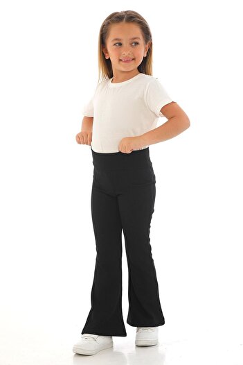zepkids Magas derekú lobogó láb bordás fekete színű lány leggings