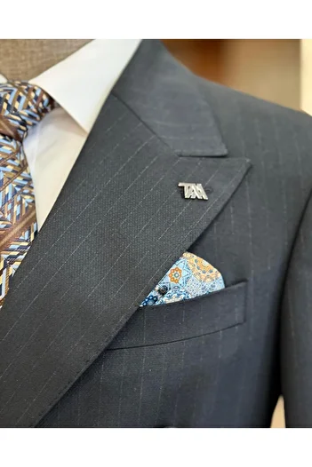 TerziAdemAltun Синій Slim Fit смугастий піджак і брюки - T11687