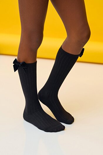 Katia&Bony WOOK SOCKS kız çocuk siyah fiyonklu diz altı çorap