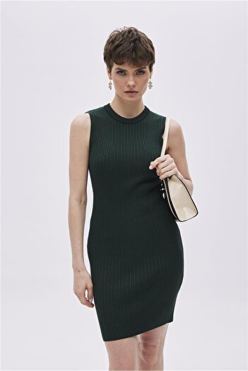 SHERIN Green Ribbed Mini Knitwear Dress