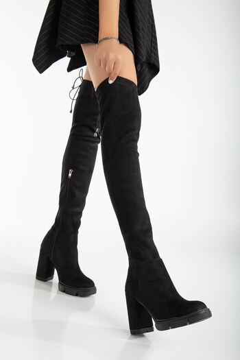MaskButik Μαύρα Suede Stretch Μποτάκια Sofia με τακούνι