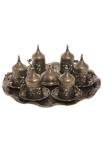 Saray Ottoman handicraft Tulip Antique Yellow Ottoman Coffee Set