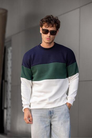 Oksit Trc 3244 Three Thread Cotton Pieced Crew Neck Men's Sweatshirt