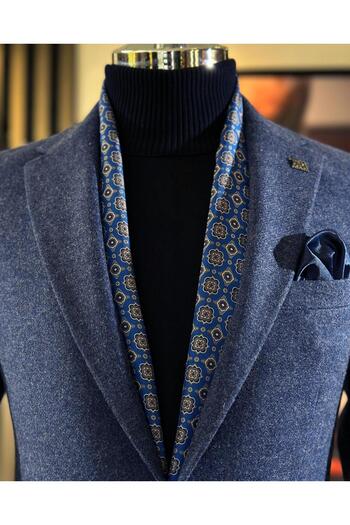 TerziAdemAltun Jachetă pentru bărbați, în stil italian, slim fit, cu guler mono, albastru T10929