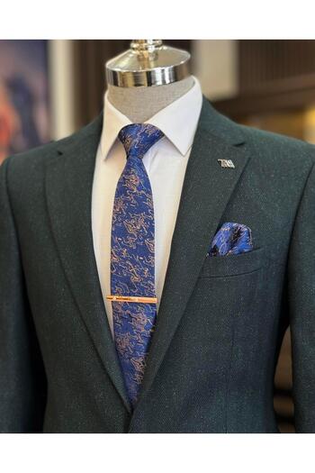 TerziAdemAltun Green Mono Collar Italian Style Men's Jacket - T10555