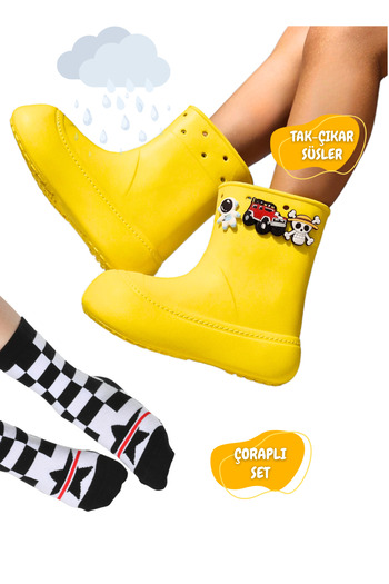 Casabony Sarı Yağmur Botu + Giraffe Çoraplı Set