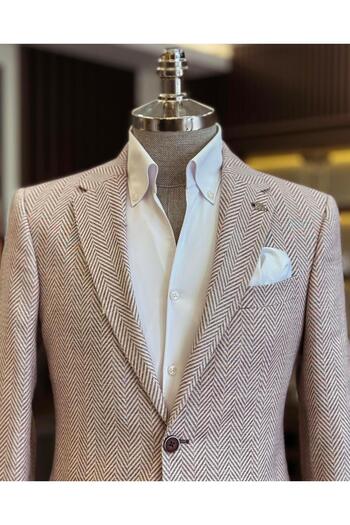 TerziAdemAltun Men's jacket - Italian style, slim fit, mono collar, burgundy T11531