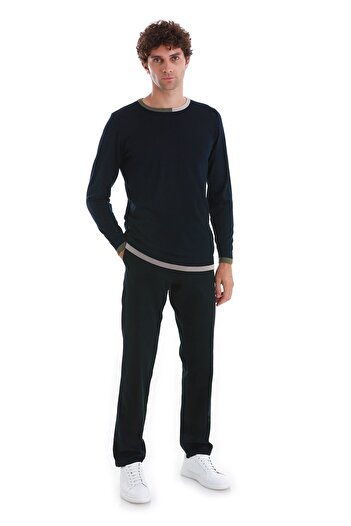Hatemoğlu Navy Blue Regular Fit Plain Crew Neck Wool Knitwear Sweater