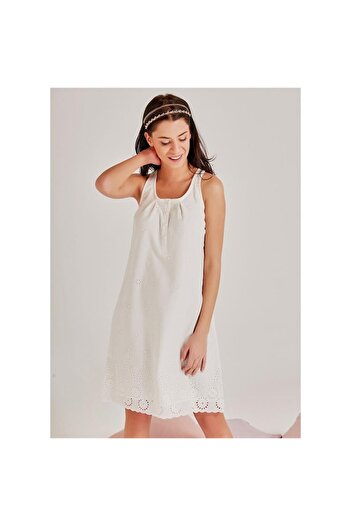 Magic Form Women's Embroidery Patterned Ecru Dressing Gown & Nightgown Set 36110