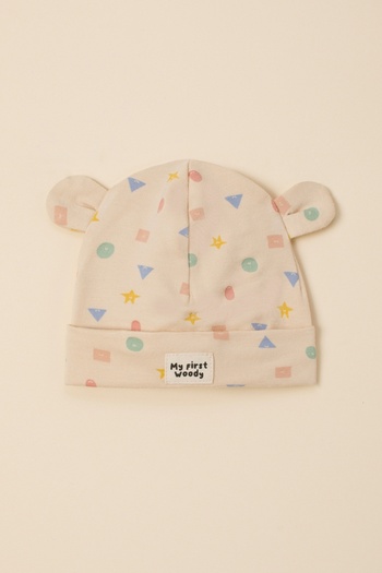 Woody Cotton Baby Hat-Bea - 993- Geometric Printed Ecru