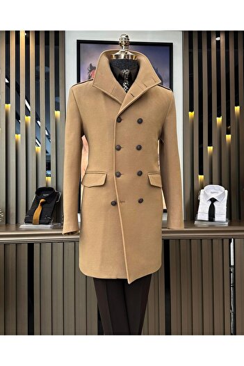 TerziAdemAltun Ιταλικό στυλ slim fit δικαστικό γιακά παλτό καμήλα T9943