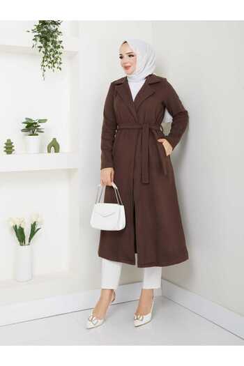 CNG MODA Women's Hijab Belted Wool Unlined Cashmere Coat