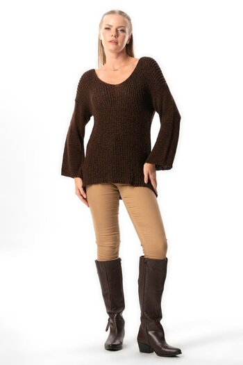 Eliş Şile Bezi Ahunaz Long Sleeve Knitwear Blouse - Autumn and Winter, Brown Khv