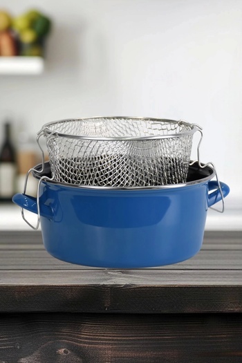PR HOME Enamel Glass Covered Frying Pan 24 cm Blue