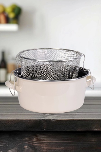 PR HOME Enameled Glass Lid Frying Pan 24 cm Cream