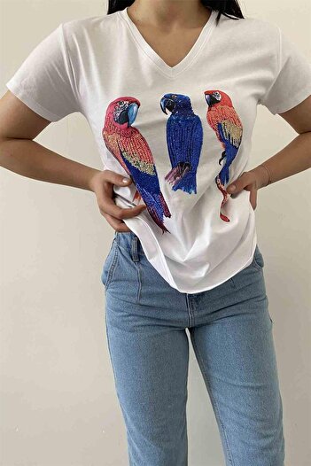 İstangül Butik Multi Parrot Design T-Shirt