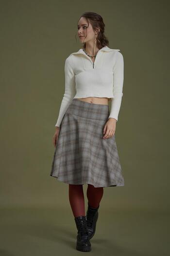 Los banditos Bohemian Style Brown Gray Checked Flared Skirt
