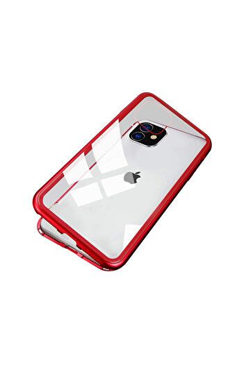 Lumaticaret İphone 11 360 Derece Tam koruma Metal Kılıf Kırmızı