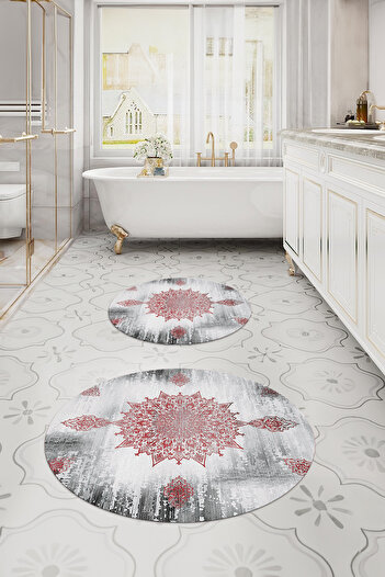 Napoli Home Digital Washable Simple Vector Pattern Round Bath Mat Toilet Set
