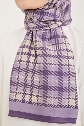 Armine Trend Lilac-cream Plaid Pattern Modal Shawl 4713-07