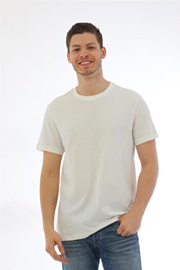 penyebizden Μπλουζάκι-κρέμα για ανδρικό Basic Regular Fit 100% Cotton Crew Neck