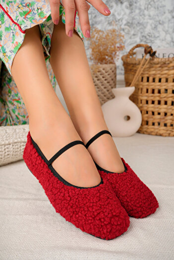 StWenn New Season Plush Rubber Detailed Flat Sole Women's Ballerina Slippers Home Shoes