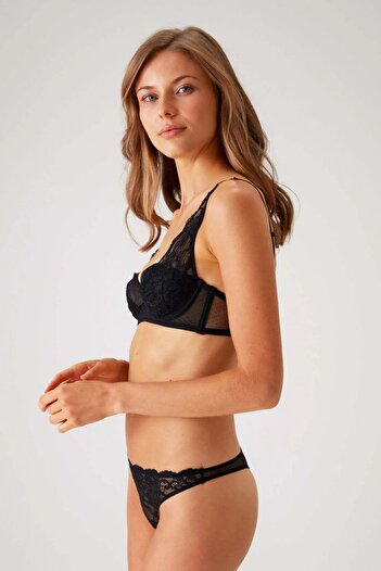Pierre Cardin 4841 Lace Unpadded Bra String Set-Black