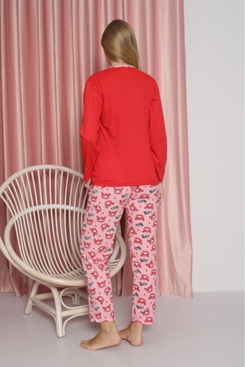 CALİA Women's Combed Cotton Crew Neck Long Sleeve Pajama Set