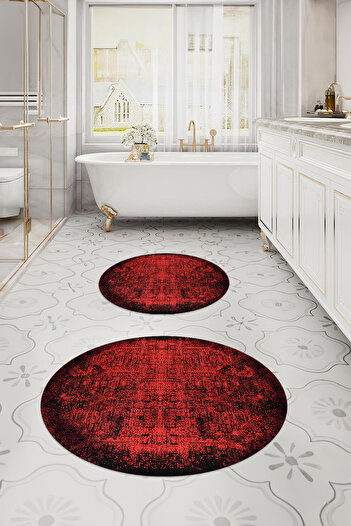 Napoli Home Digital Washable Non-Slip Base Classic Model Round Bath Mat Toilet Set