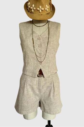 Ravencia 100% Linen Women's Shorts and Vest Set